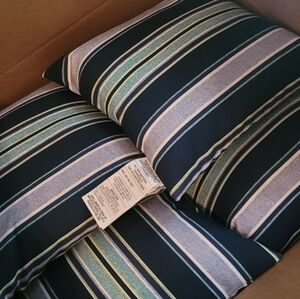 New! Arden set of 2 Sapphire Aurora blue striped square outdoor throw pillows